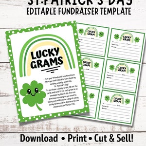 Lucky Gram-inzamelingssjabloon voor St. Patrick&#39;s Day | Bewerkbare Candy Gram-inzamelingsflyer | Leuke gram klaver en regenboogsnoep