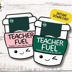 Cadeau pour professeur de café à imprimer | Remerciement d'un enseignant, cadeau du personnel, remerciement d'un employé, porte-cartes cadeau | Semaine des enseignants | Carburant enseignant