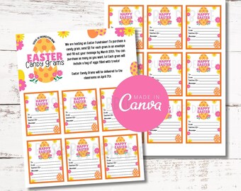 Bewerkbare Easter Candy Gram Fundraiser Flyer | Afdrukbare lente-Pasen-inzamelingsactiesjabloon | Pasen PTA PTO Schoolinzamelingsactie | Paas eieren