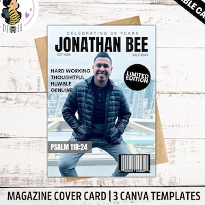 Cartão de aniversário para ele | Cartão de aniversário editável para ela | Capa de revista | Cartão de capa de revista | Modelo Canva | Presente de aniversário fácil