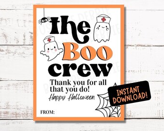 The Boo Crew Night Shift Nurses | Printable Halloween Gift Tags for Nurses | Cute Ghost Tags | Halloween Appreciation Cards for Staff