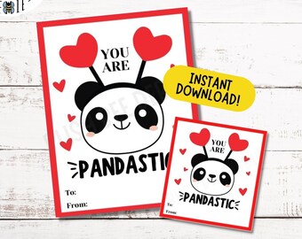 Panda Valentine's Day Card  | Cute Panda Valentines | You Are Pandastic! | Valentines Day Panda Gift Tags | Valentine's Day Treats