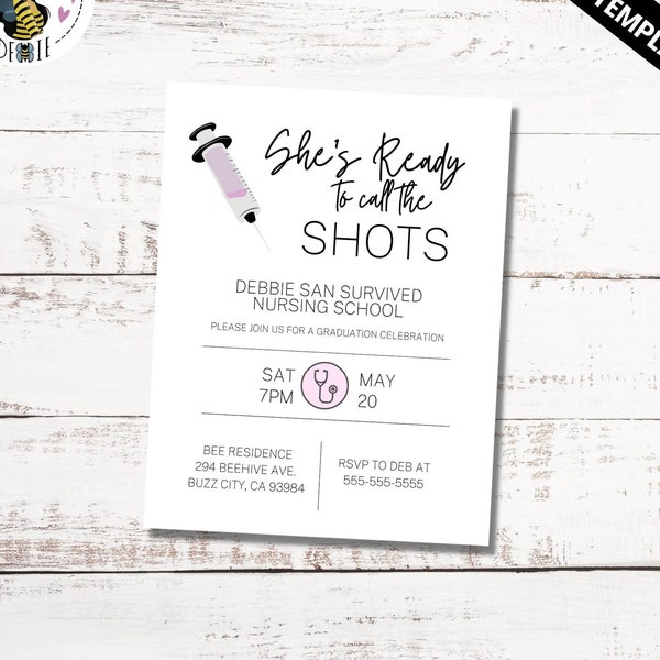 Editable Nurse Graduation Invitation | She's Ready to Call the Shots | Graduation Invitation Template | Nursing Party Invite | Class of 2024