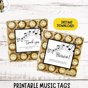 Etiquetas de regalo con temas musicales imprimibles / Etiquetas para recital de música, profesor de música / Tarjetas de recital de piano / Gracias profesor de piano / Semana del maestro
