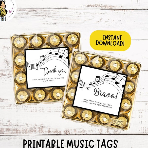 Printable Music Theme Gift Tags | Tags for Music Recital, Music Teacher | Piano Recital Cards | Thank You Piano Teacher | Teachers Week