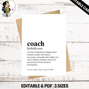 Coach Gift Printable Card | Coach Definition | Coach Thank You Gift | Coach Appreciation | Volleyball, Basketball, Swim, Baseball, Softball