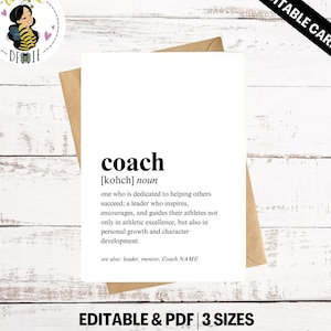 d'autocar | Définition de l'entraîneur | Cadeau de remerciement pour coach | Volley-ball, basket-ball, natation, baseball, | Carte de voeux d'appréciation pour entraîneur sportif