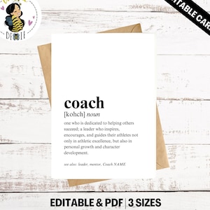 Coach Gift Printable Card | Coach Definition | Coach Thank You Gift | Coach Appreciation | Volleyball, Basketball, Swim, Baseball, Softball