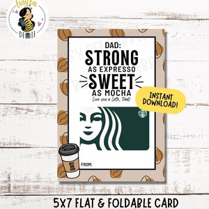 Tarjeta de café del Día del Padre / Tarjeta de felicitación imprimible para el Día del Padre o Cumpleaños para papá / Tarjeta de titular de tarjeta de regalo de café / Te amo un papá con leche