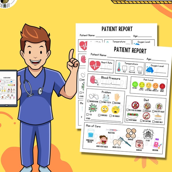 Doctors and Nurses Pretend Play | Patient Report Sheet  | Medical Form for Kids | Play Nurse Medical | Career Day | Nurse Week