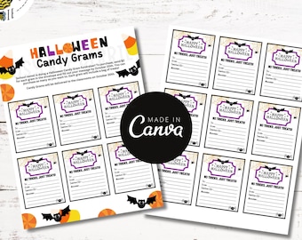 Editable Halloween Candy Gram Templates | Fundraisers for School, PTA, PTO | Canva Template | Halloween Treat Tags