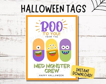 Medication Monster Halloween Gift Tags | Healthcare Staff (Digital Download)