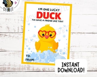 Lucky Duck Valentine's Day Gift Tags | Printable Valentine | Printable Rubber Duck Card | Kids Valentine's Day | Instant Download