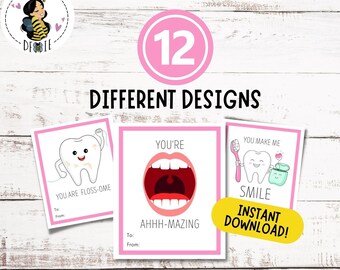 12 grappige tandarts Valentijnsdag kaart afdrukbare kaarten | Tandartspraktijken, Mondhygiënist, Orthodontisten | Grappige tandheelkundige woordspeling Valentijnsdag