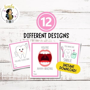 12 cartes imprimables de carte de Saint-Valentin drôle de dentiste | Cabinets dentaires, hygiéniste dentaire, orthodontistes | Jeu de mots dentaire drôle