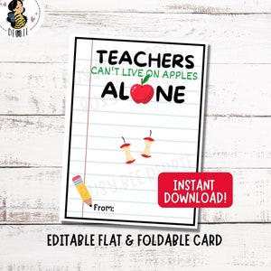 titular do cartão de presente do professor | Cartão editável para a semana do professor ou dia de agradecimento | Os professores não conseguem viver só de maçãs | Vale-presente alvo