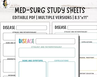 Bearbeitbare Med Surg Studienvorlage | Druckbare Krankheit Pflegenotizen | Pathophysiologie Template | Medizinische chirurgische Krankenpflege Studienführer