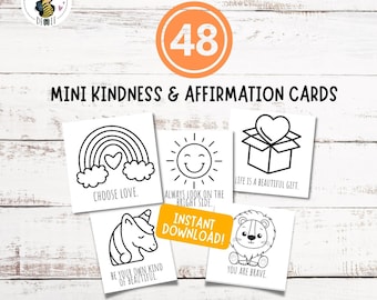 Mini carte della gentilezza da colorare / Carte di affermazione / Carte della gentilezza stampabili / Carte da colorare per bambini / Carte di positività / Pagine da colorare