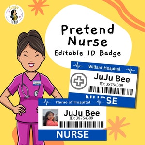 Bearbeitbares ID Abzeichen für Kinder | Pretend Nurse Play | Medizinischer Party | Rollenspiel | Arzt Ausweis | Halloween-Kostüm | Career Day, Krankenschwester Woche