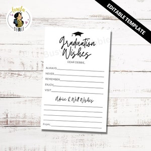 Tarjetas de mejores deseos de graduación editables / Tarjetas de consejos para la fiesta de graduación / Fiesta de la clase 2024 / Deseos imprimibles para el árbol de los deseos
