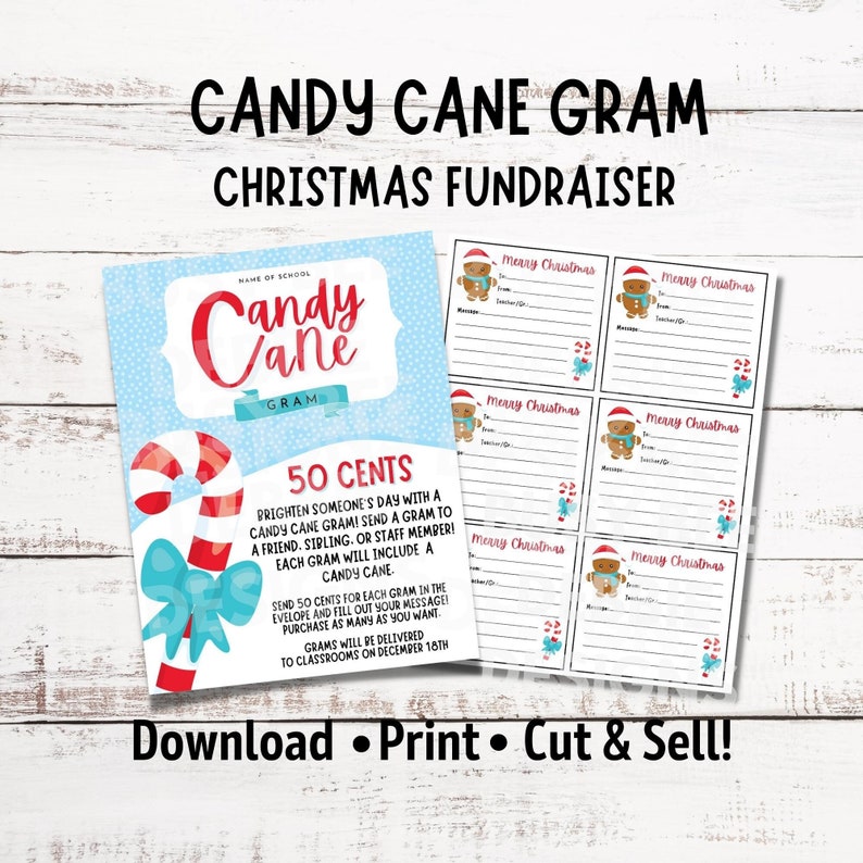 Printable Christmas Candy Cane Gram School Fundraiser Winter Etsy