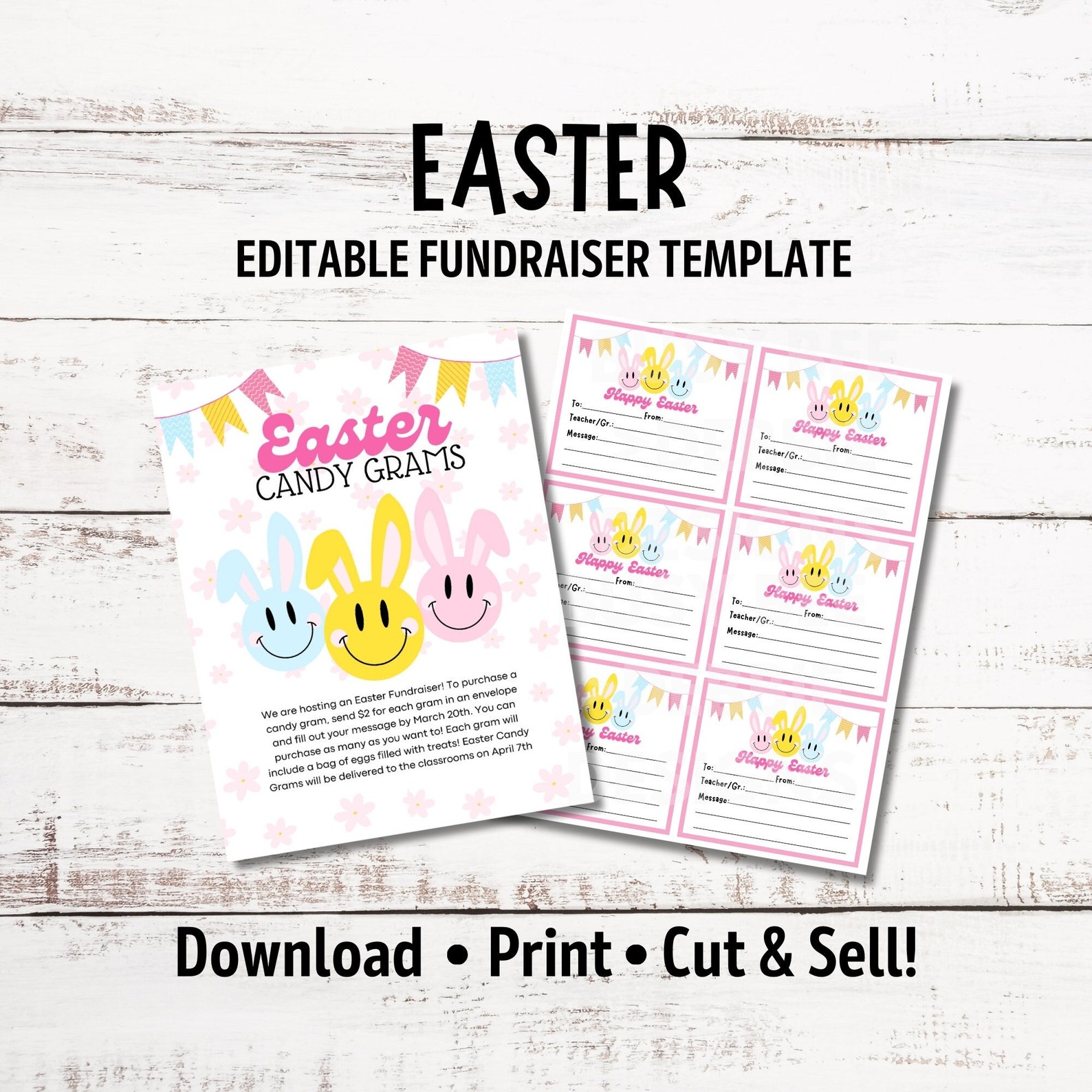 Easter Raffle Header Editable Retro Easter Fundraiser Flyer | Easter Bunny Spring Fundraiser ...