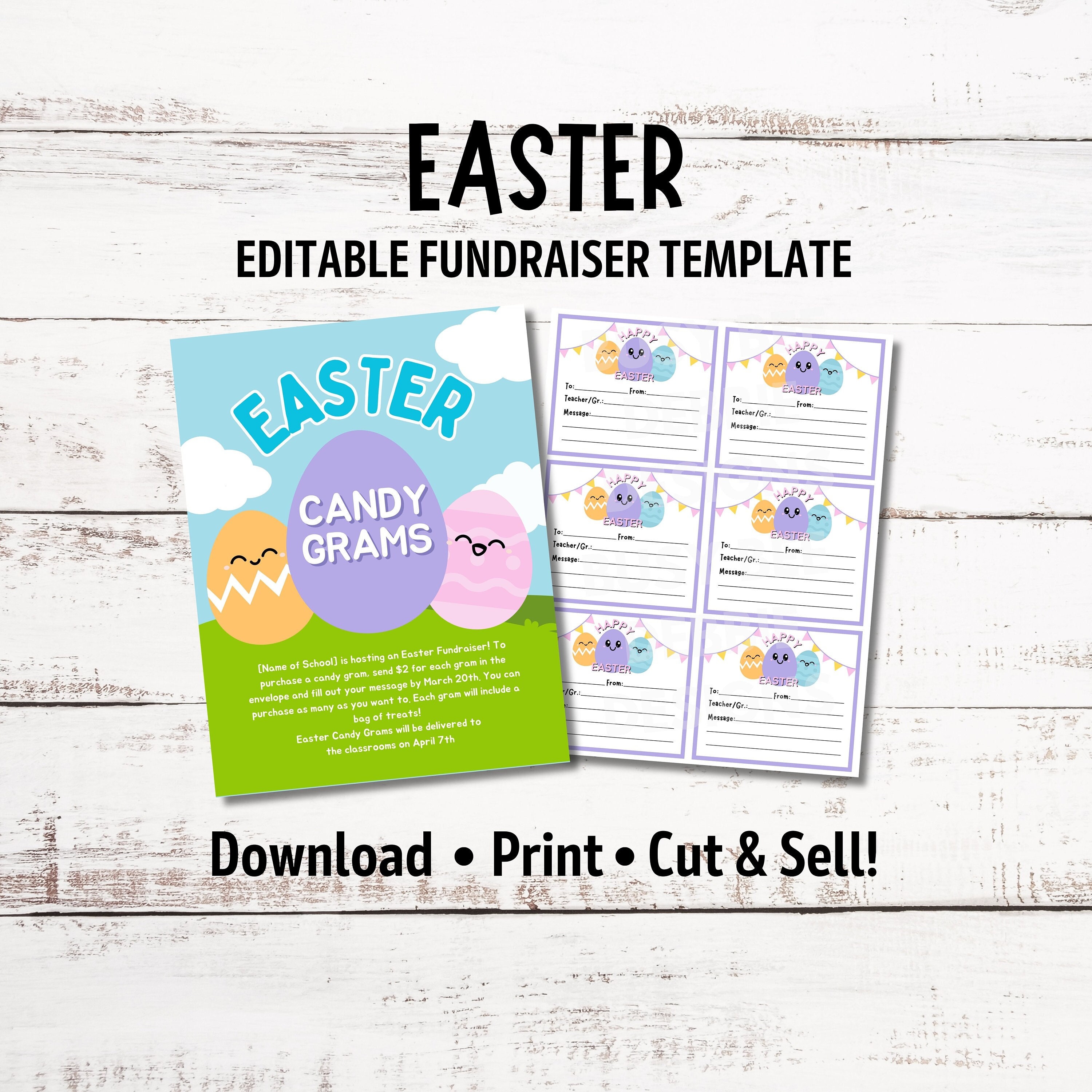 Bewerkbare sjabloon voor inzamelingsactie voor Pasen | Flyer met inzamelactie paaseieren, sjablonen Candy Gram Canva | Inzamelingsactie voor PTA-school, kerk