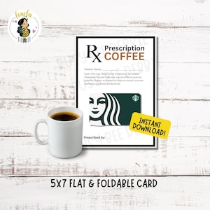 Porte-cartes cadeau imprimable pour café avec ordonnance | Cadeau de remerciement pour les infirmières, les enseignants, le personnel, les employés et les mamans | Semaine des infirmières et infirmiers | Fête des mères