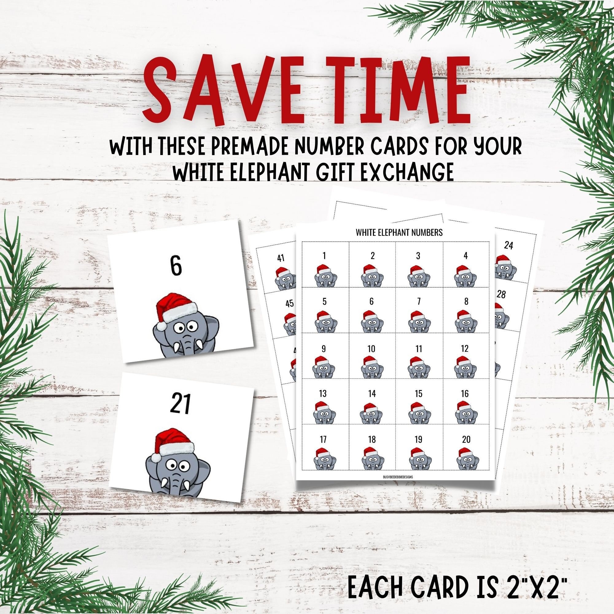 White Elephant Gift Exchange Printable Numbers Editable Etsy