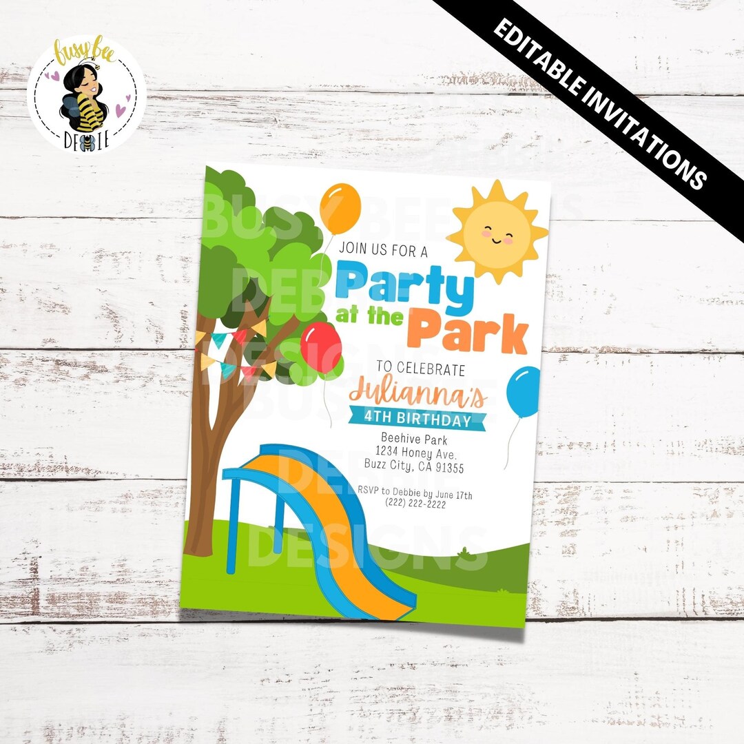 Invitaciones de cumpleaños de Party Park / Patio de juegos Etsy España