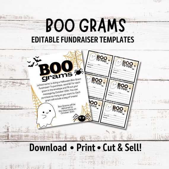 Editable Boo Grams Fundraiser Flyer | Halloween Candy Gram Fundraiser | Halloween Ghost Cards | PTA Fundraiser | Halloween Treat Cards