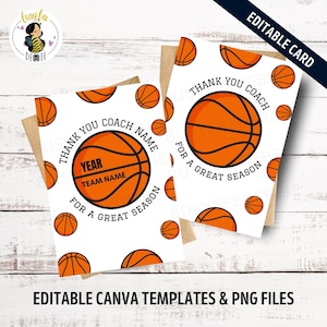 Bearbeitbare Basketball-Trainer-Dankeschön-Karte | Coach Geschenk | Basketball Saison | Wertschätzungs-Grußkarte für Sportcoach