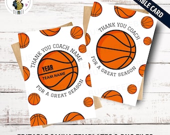 Bewerkbare basketbalcoach bedankkaart | Coachcadeau | Basketbalseizoen | Waarderingswenskaart voor sportcoach
