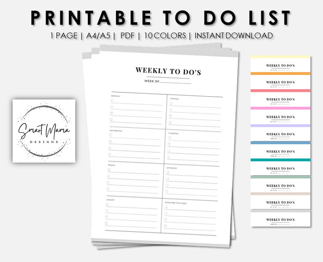 Minimalist Weekly to Do List Printable, Simple Tasks List Template A4 ...