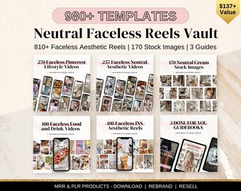 Faceless Video Bundle MRR Master Resell Rights Aesthetic Social Media Templates Instagram Stories Stock Photo PLR Digital Products DFY Reels