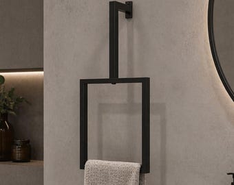 Modern Black Metal Square Towel Ring - Wall Mounted Bathroom & Kitchen Rack
