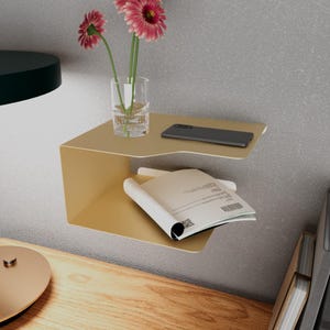 Modern Black Metal Wall Shelf – Minimalist Floating Desk Side Storage, Industrial Geometric Bookshelf, Small Space Organizer, Bedside Shelf