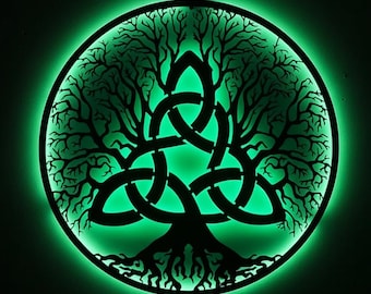 Tree of Life LED Metal Wall Art Celtic Family Roots Illuminated Garden Decor Gift