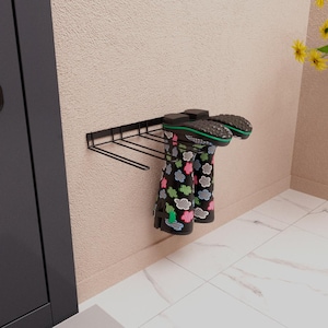 Metal Shoe Rack – Wall Mounted Boot Rack – Black Metal Shoe Organizer for Entryway, Space Saving Shoe Storage Holder for Boots and Footwear.