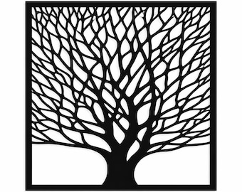 Black Metal Tree Wall Art, Frame Minimalist Modern Home Decor, Sculpture Living Room, Office
