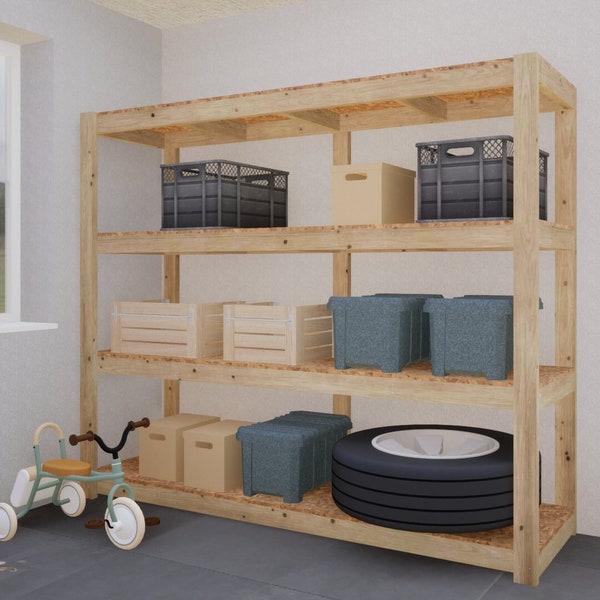 Large Storage Shelf Plans 8x2 ft - DIY Easy Garage Shelf Plans