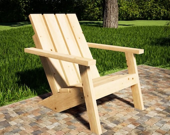Nowoczesne plany krzeseł Adirondack 32 x 40 cali - krzesło ogrodowe DIY z podłokietnikiem