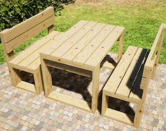 48" Picnic Table Plans: DIY Outdoor Bench with Backrest (PDF Download)