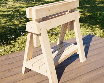 Adjustable Sawhorse Plans 32x18" Heavy-Duty DIY Sawhorse - Beginner Woodworking Project - Digital Download