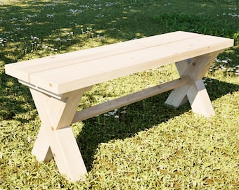 Outdoor Bench Plans 15x48 in X-Leg Style - DIY Garden Bench (PDF Download)