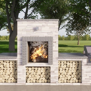 Outdoor Fireplace Plans with BBQ Grill 3&#39;x10&#39; - PDF DIY Blueprint
