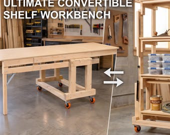 Planos para una mesa de trabajo convertible con estantes: ¡Descarga el PDF para crear tu propio taller transformable!