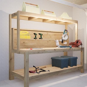 Large Workbench Plans 8x3 ft with Shelves - DIY Digital Download