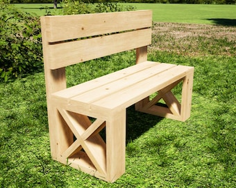 屋外ベンチプラン 48 x 19 インチ - 背もたれ付き DIY ガーデンベンチ