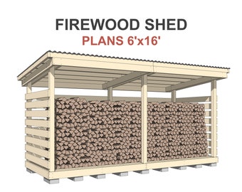 Firewood Shed Plans 6x16 ft - DIY 4 Cord Woodshed